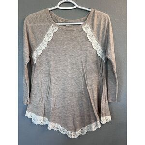 Hollister Long Sleeve Shirt Brown And Lace Medium EUC